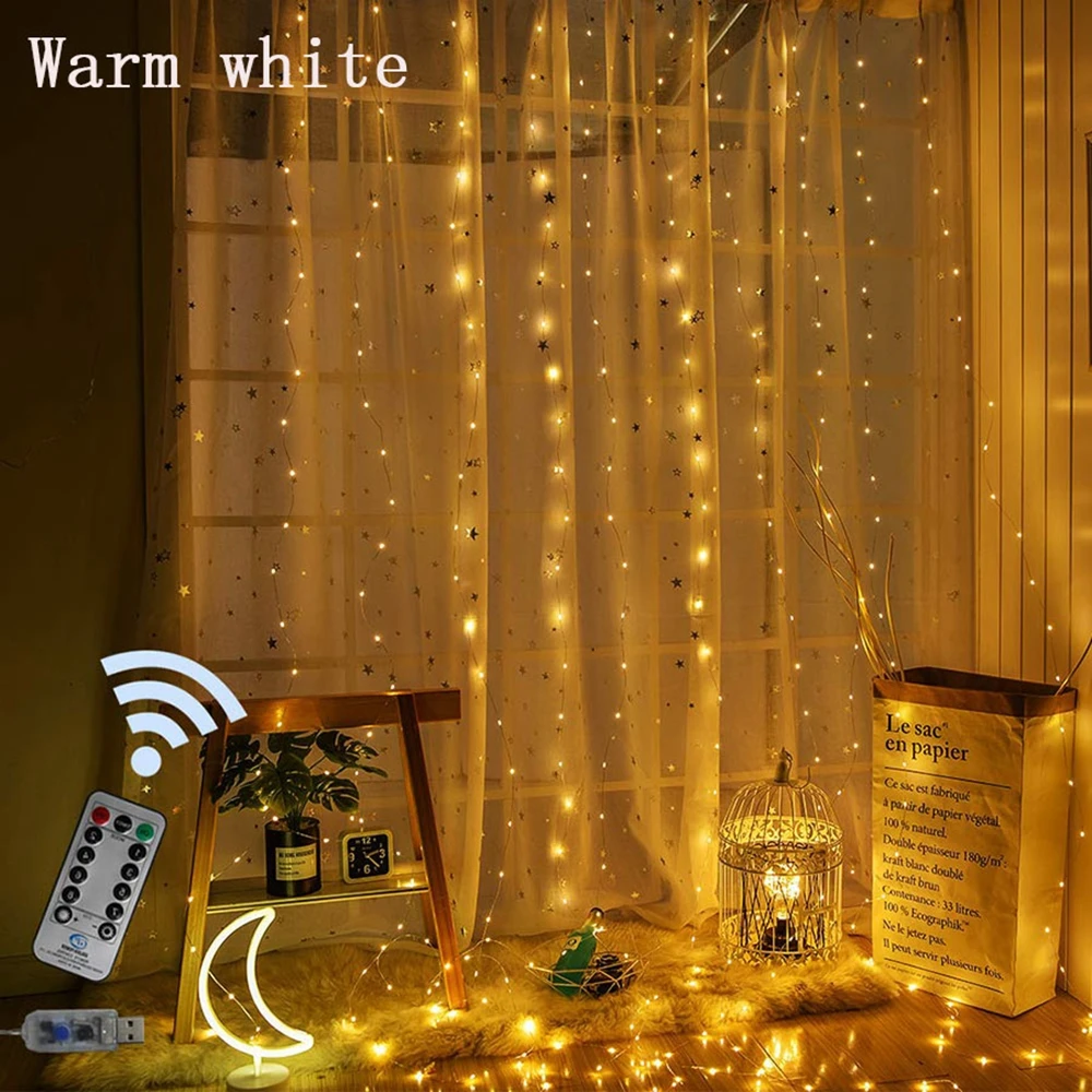 LED Curtain String Fairy Lights Christmas New Year Garland Wedding Holiday Party Festival Indoor Bedroom Window Decoration | Лампы и