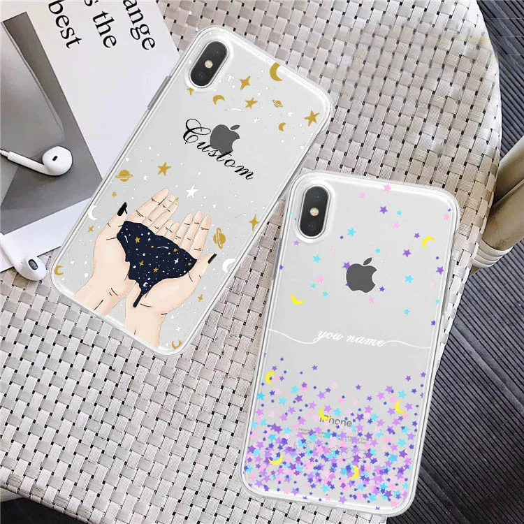 

Starry Sky Phone Cases For iphone XS Max Case DIY Custom Name For iphone X XR 8 7 6S 6 Plus Cover Fashion Moon Star in Hand Case