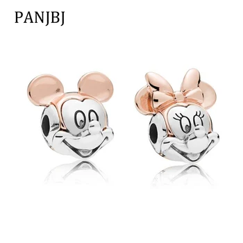 

Real 925 Sterling Silver Bead Charm Mickey Cute Mouse Rose gold Beads Fit Original Pandora Bracelet Necklace Women Diy jewelry