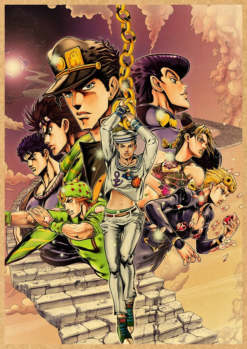 JoJo Bizarre Adventure Poster Decor Anime Poster Wall Decor Home Pictur Painting Vintage Kraft Paper 4K HD Printing