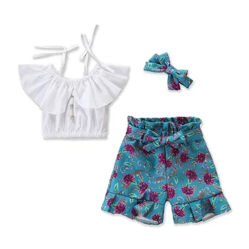 

3PCS Kid Summer Set Strapless Top Tanks Shorts Headbands Sets Girls Kids Fashion Girls 2020 Summer Baby Girl Clothes 2-7Y