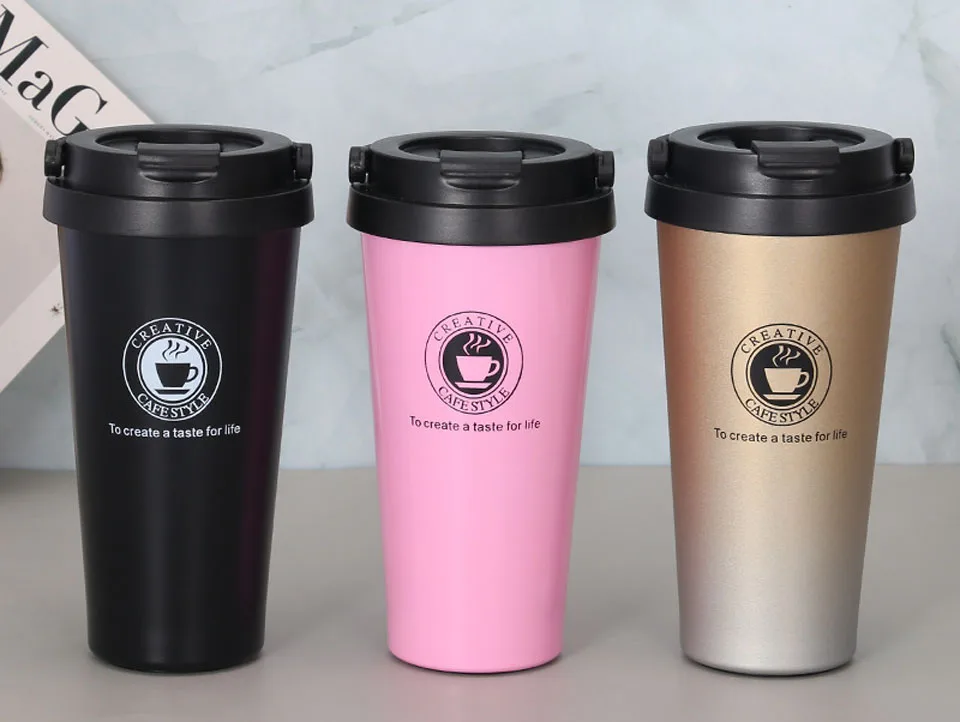 500Ml Insulated Mug Cup Pattern Leak-Proof Stainless Steel Vacuum Coffee Cup For Travel