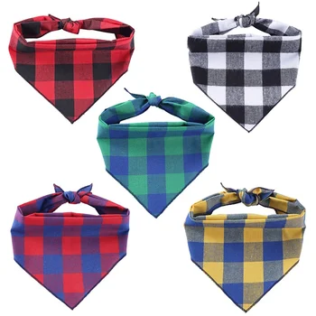 

Pet Dog Bandanas Washable Adjustable Bibs Scarf Double-Cotton Plaid Printing Dog Scarf Pet Accessories For Small And Medium Dogs