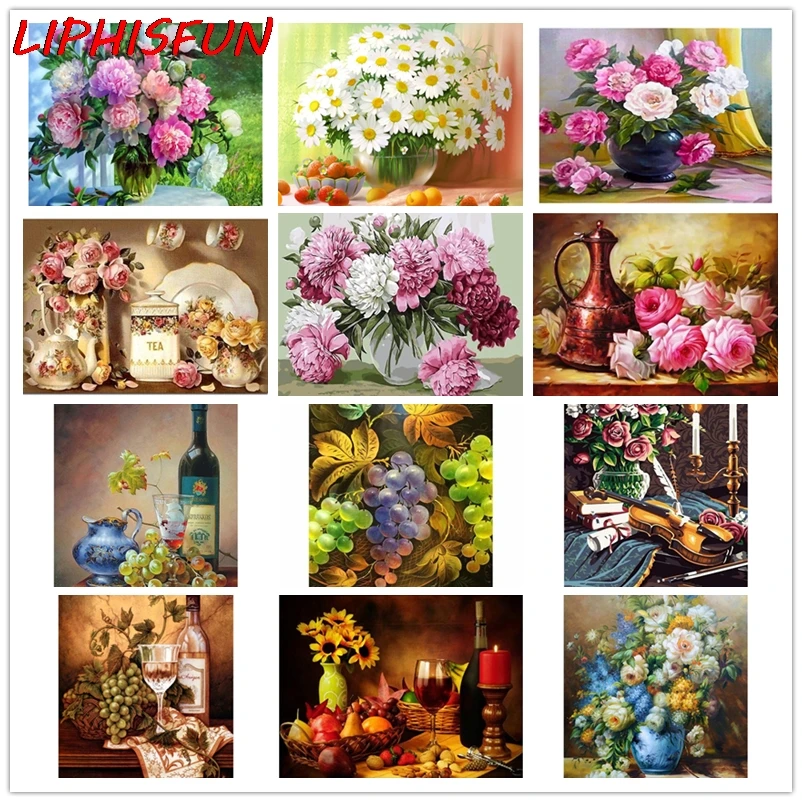 5D Diy Diamond Painting Flowers Vase Full Drill Square Embroidery Fruits Wine Glass Cross Stitch Home Decor Still Life | Дом и сад