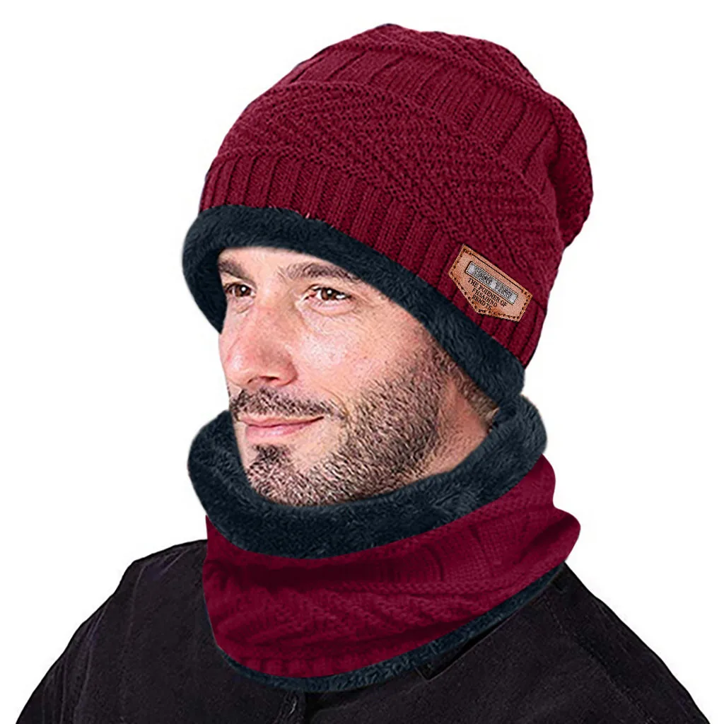Зимняя шапка s шапка мужская теплая шапочка зимняя утолщенная шапка и шарф двухсекционная вязаная ветрозащитная шапка