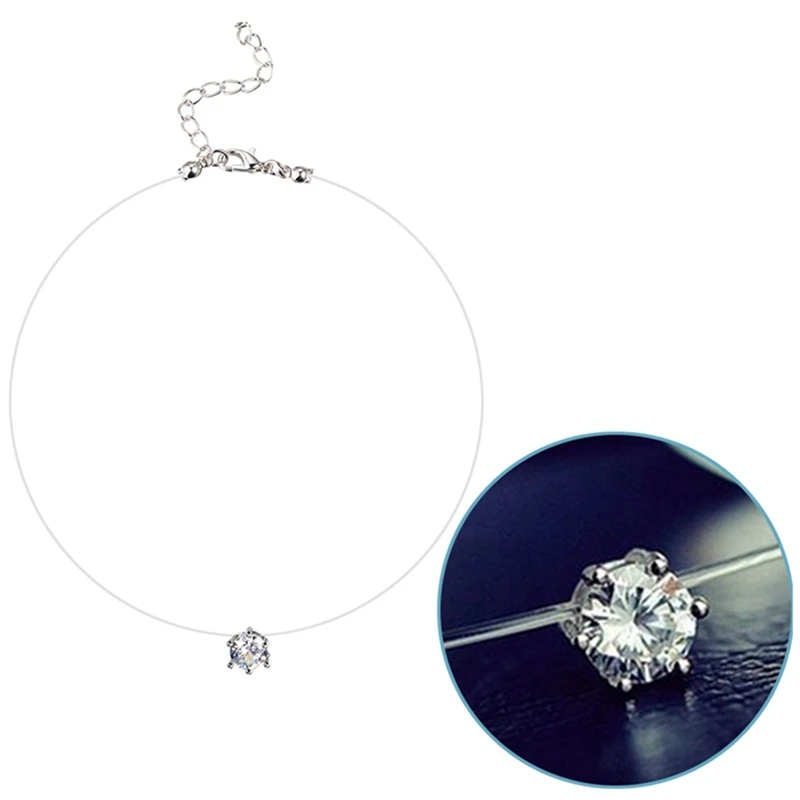 Choker Invisible Fish Line Crystal Necklace Pendants Neck Zircon Women Clavicle Chain Lady Feminino Collar
