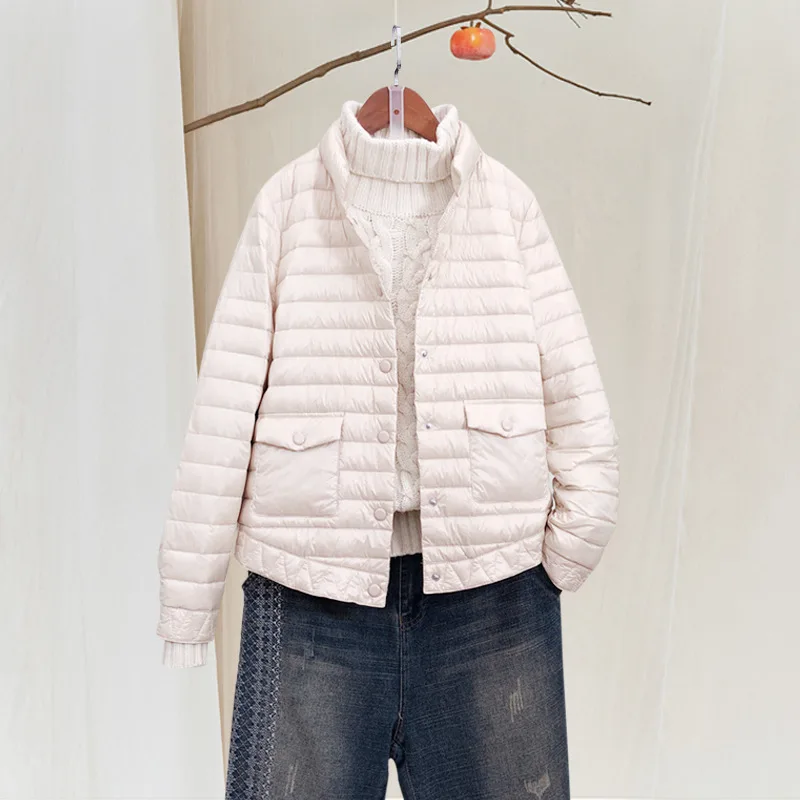 Origional Short Stand Collar Thin down Jacket Coat Women's Winter New Style Solid Color 90 White Duck Down Jacket Women's
