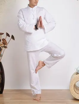 

high quality gray/white Cotton&linen men meditation clothing yoga suit lay tai chi kung fu uniforms