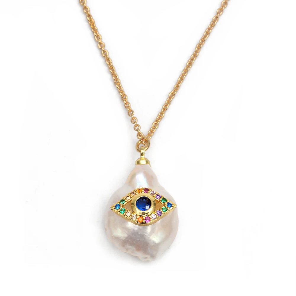 Ожерелье с подвеской из жемчуга с асимметричным глазом и золотой цепочкой в виде руки Хамса, бабочки, сглаза, Очаровательное ожерелье для женщин EY6460