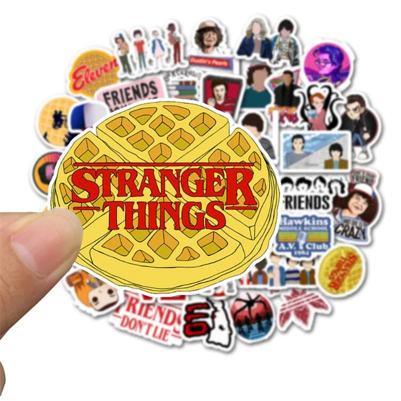 cartoon american drama stranger things sticker waterproof for laptop skateboard suitcase guitar furniture decal diy toy sticker wall stickers aliexpress