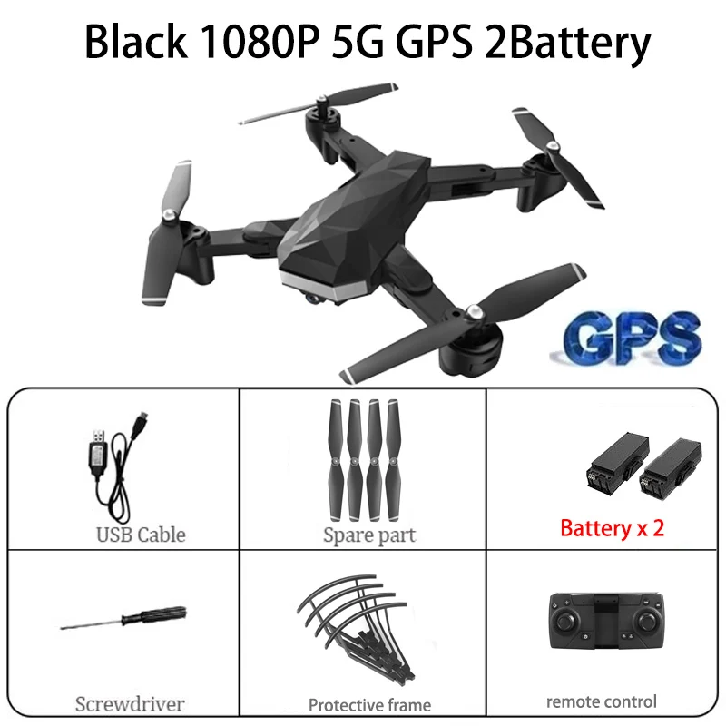 Новое поступление C53 Дрон с GPS с 4K HD камера 5G wifi FPV RC Квадрокоптер складной Профессиональный Вертолет Дистанционное управление дроны игрушка - Цвет: Black 1080P5G gps 2B