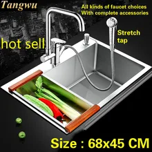 Стандартная кухонная раковина прочная 304 нержавеющая сталь ручная работа один слот Горячая 680x450 мм