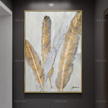 

100%Handmade Modern Abstract Colorful Feather Canvas Art Paintings For Living Room Bedroom Home Decor Unframed