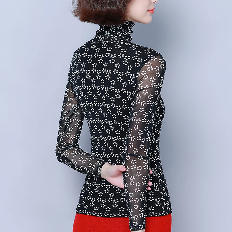Женские рубашки, корейская мода, одежда размера плюс, топы 4XL, водолазка, Женские топы с геометрическим рисунком, облегающие рубашки с длинным рукавом 7533 50