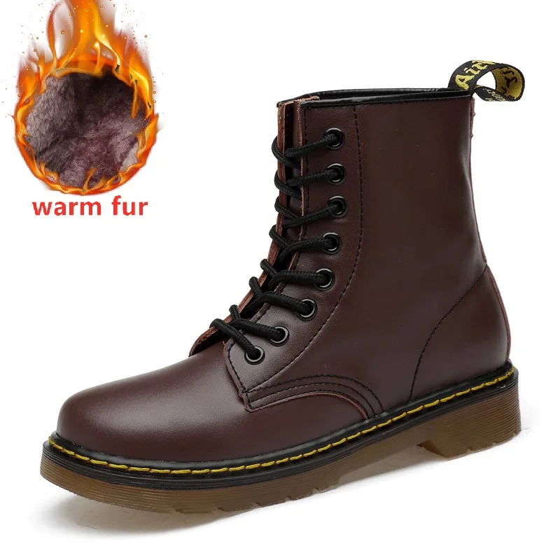 Brown with fur Мартинсы Ботинки мужские зимние теплые зимние ботинки мужские кожаные ботинки ковбойские водонепроницаемые ботинки мужские мотоциклетные повседневные ботинки мужская обувь зимняя сапоги кроссовки martens казаки - Цвет: Brown with fur