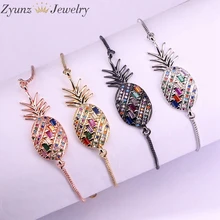 10 шт., Радужный CZ Micro Pave ананас разъем браслет в золото/серебро/розовое золото/черный цвет женские ювелирные изделия