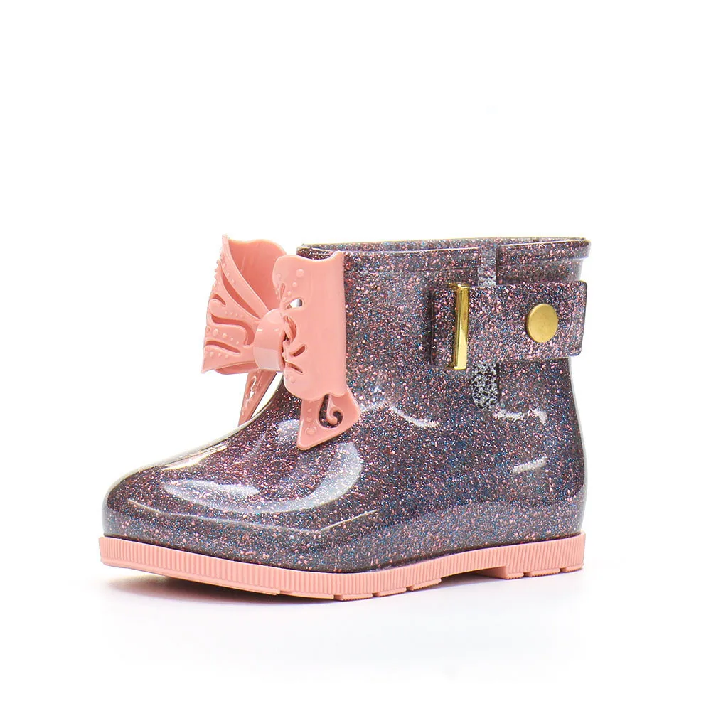 Mini Melissa/6 цветов; непромокаемые сапоги; Новинка года; противоскользящие желе резиновые сапоги; Melissa для девочек и мальчиков; обувь с бантом; прозрачная детская водонепроницаемая обувь