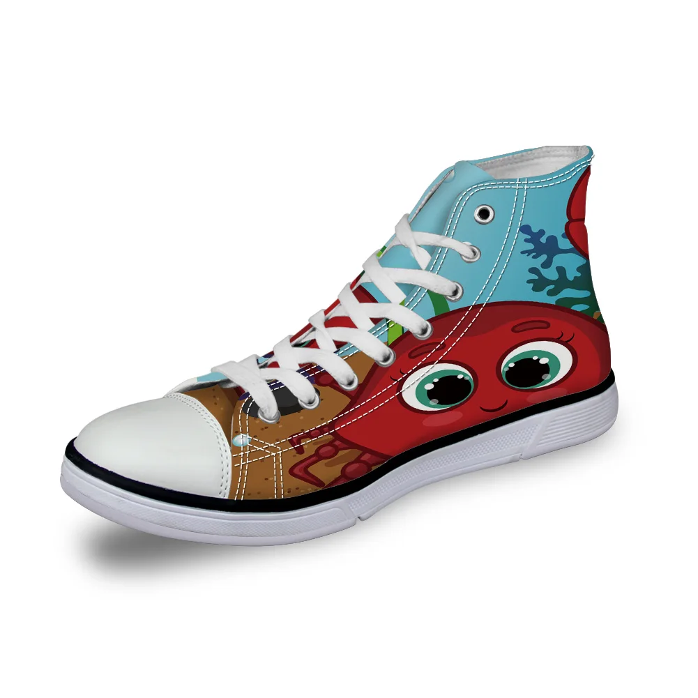 

WHEREISART Women Canvas Shoes Cartoon Crab Red High Top Flats Unisex Vulcanized Shoes Female Casual Shoes Sneakers