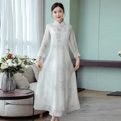 Новое Осеннее винтажное женское платье длинное китайское платье серого цвета 8365