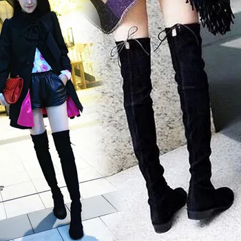 

LZJ Flat Thigh High Boots Winter Women Over the Knee Boots Comfort Suede Ladies Long Boots Woman Shoes Black Boots 2019 35-43