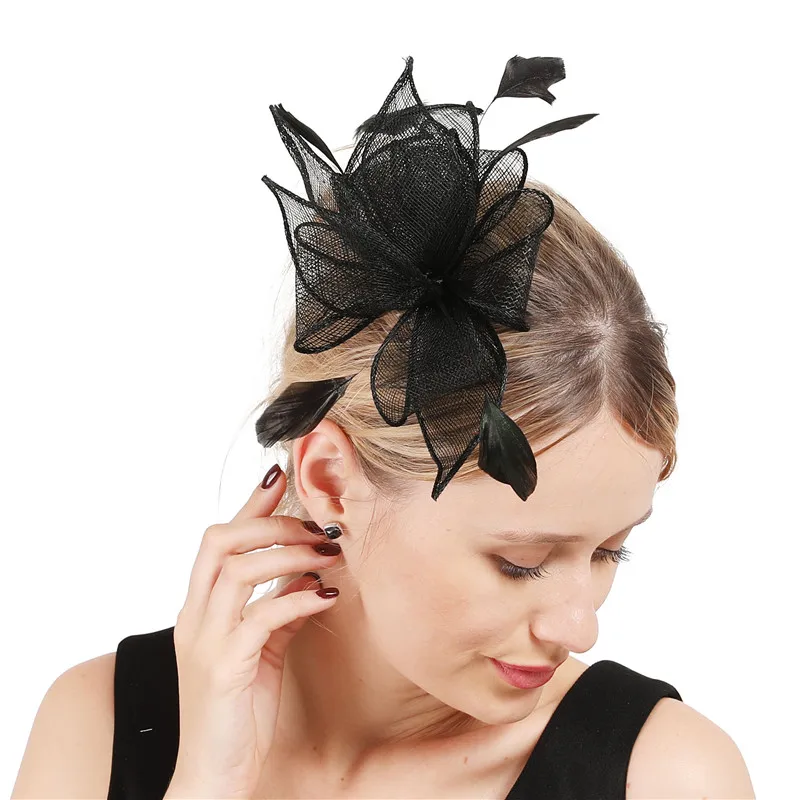 

Elegant women fashion sinamay party fascinator hats gorgeous female lady dinner wedding headwear with fancy feather decoration