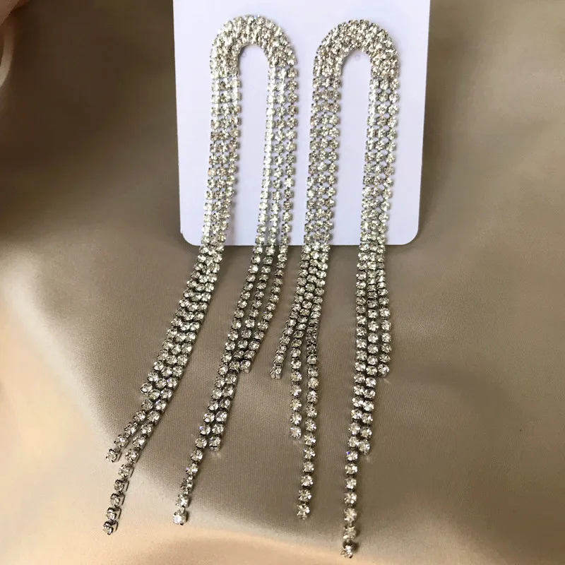 Botique блестящие длинные серьги-подвески из горного хрусталя для женщин ювелирные изделия модное шоу дамское вечернее платье Эффектные серьги - Окраска металла: silver