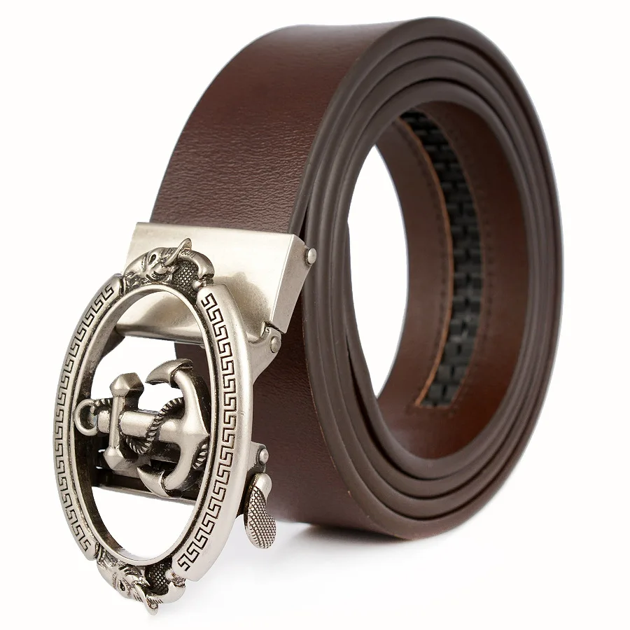Retro Men Anchor Designer Belts Men's Cowskin Real Genuine Leather Belt Automatic Buckle Waist Straps for Luxury | Аксессуары для
