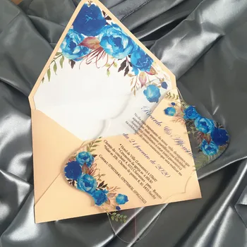 

Navy Blue Flower Lace Wedding Invitation Card 10pcs Luxury Blank Party Birthday Invitations with Flower Envelop