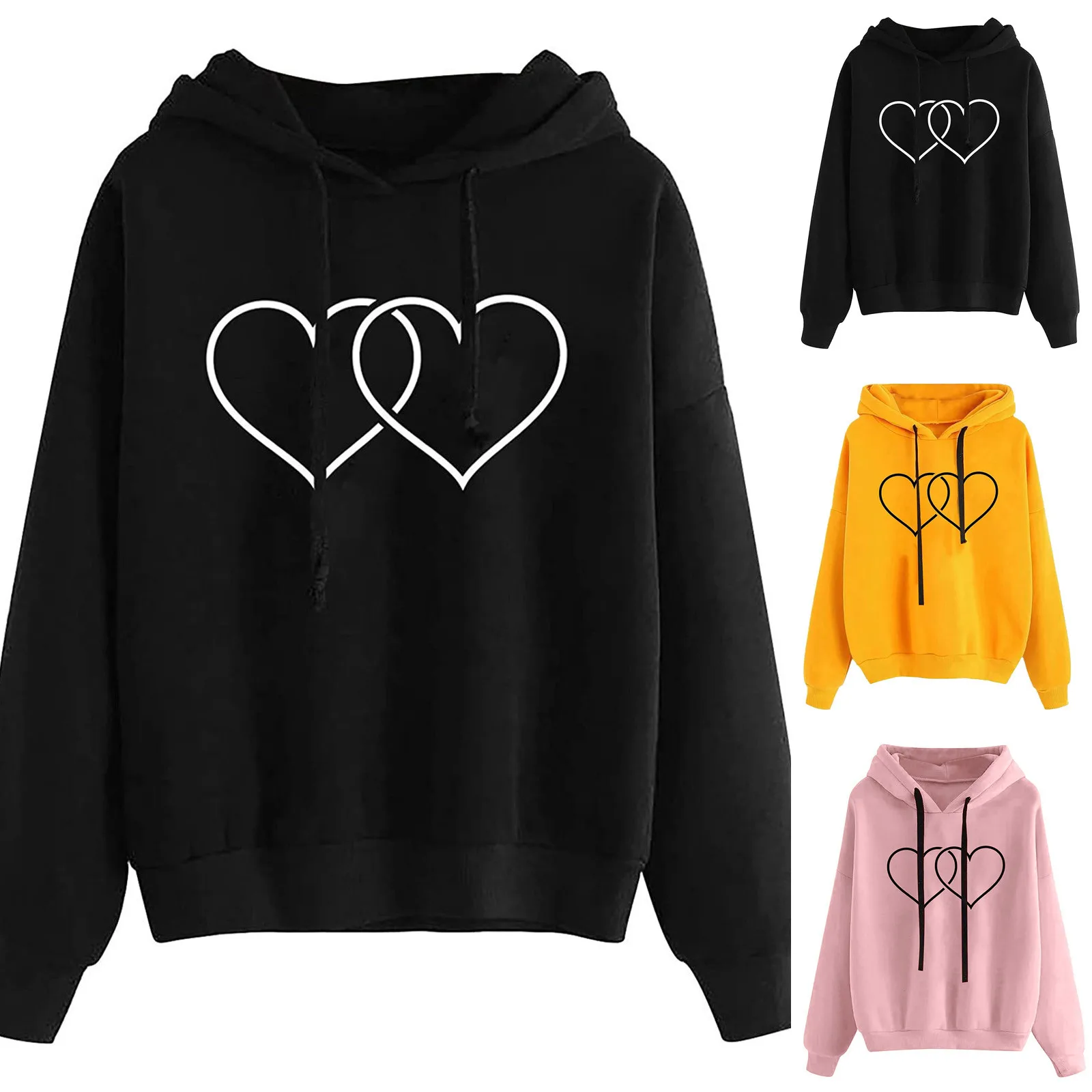 Plus Size Women Hoodies Sweatshirt Fashion Love Heart Print Long Sleeve Pullover Tops Female Sweatshirt Sudaderas Con Capucha 1