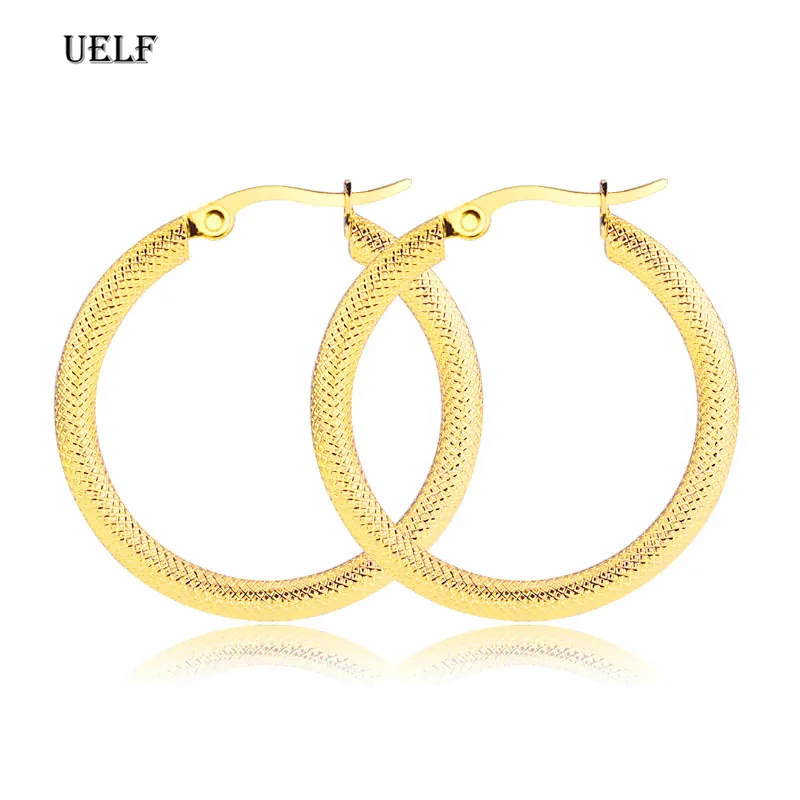 

Uelf Gold color circle creole Hoop earrings Stainless Steel Big Round wives Hoop Earrings gifts for women Girl