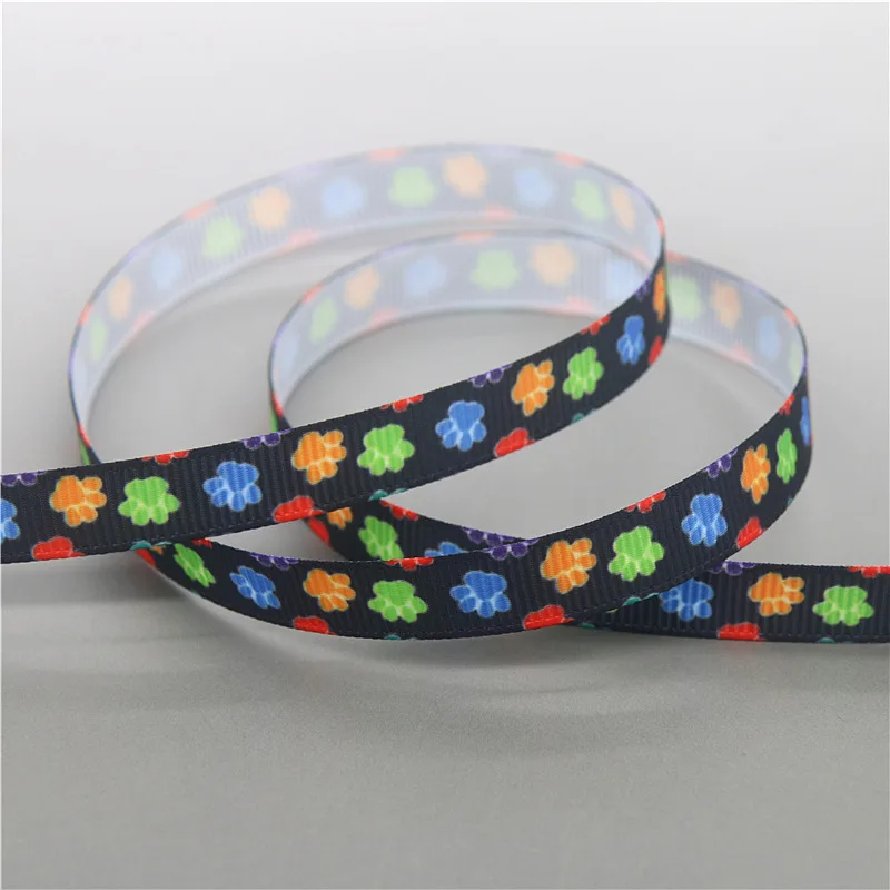DHK 3/8'' 10yards Cat Dog Paw Printed Grosgrain Ribbon Accessory Hairbow Headwear DIY Decoration 9mm B2047