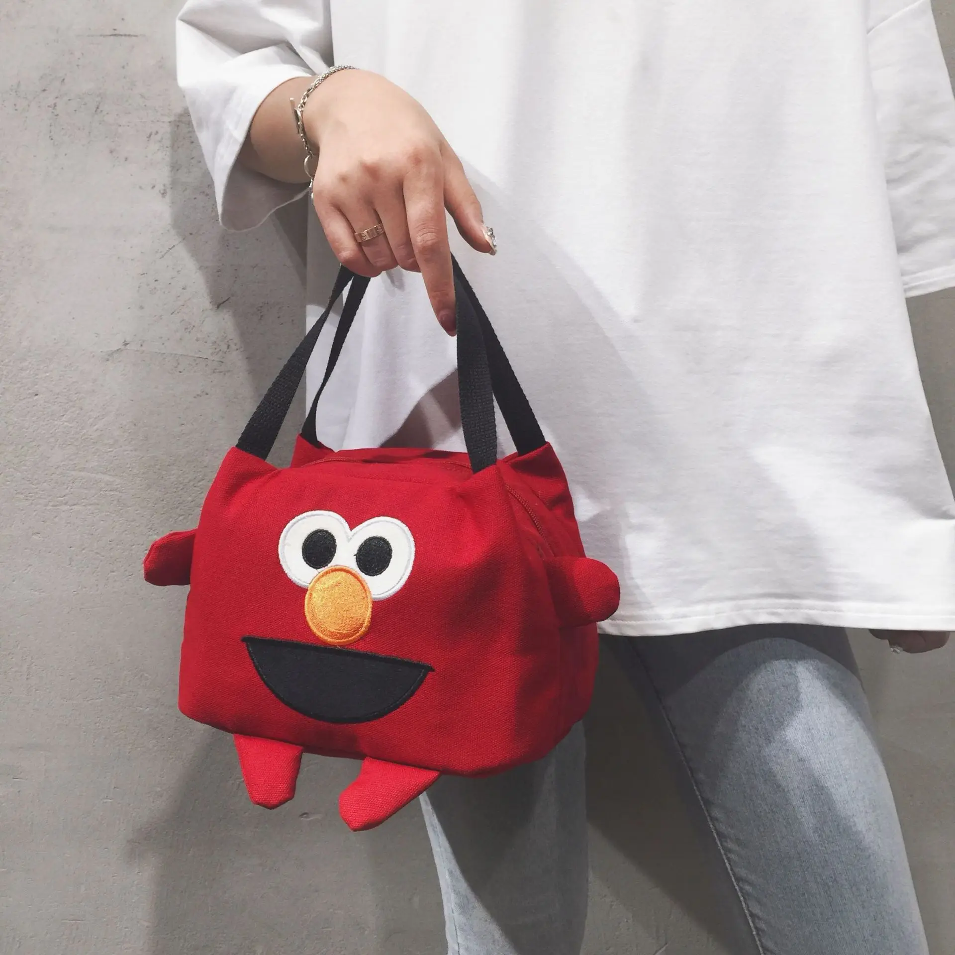 

2019 New Style Cute Playful Hand Square Sling Bag Office Workers Students Party Bento Box Bag Large Capacity INS Ugly Meng