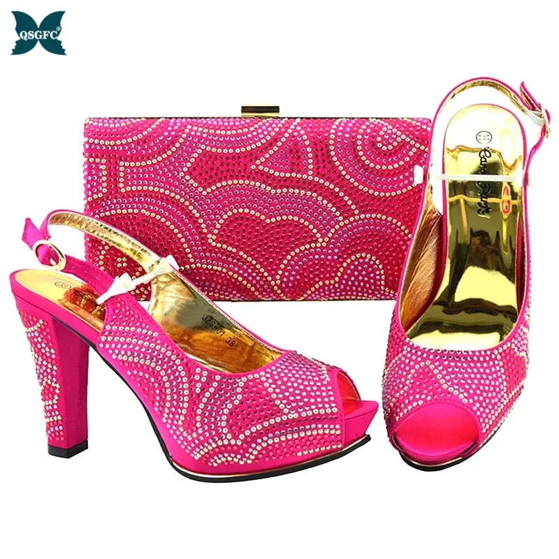 

Latest Special Style Fuchsia Color Shoe and Bag Italian Design Ladies African Wedding Shoe and Bag Nigerian Women for Party