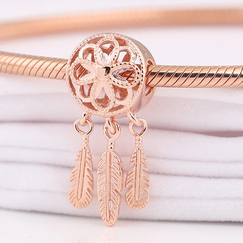Rose gold Shining charm Fit Original Charm Bracelet Spiritual Dream Catcher Beads 925 Silver Follow Your Pendant | Украшения и