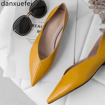 

Women's genuine leather slip-on pointed toe flats leisure soft comfortable v-opening retro female casual mules shoes for women