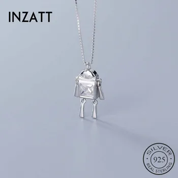 

INZATT Real 925 Sterling Silver Zircon robot Pendant Necklace For Fashion Women Minimalist Fine Jewelry Hiphop Accessories