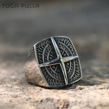 

Vintage Men's Stainless Steel Anchor Ring Punk Rock Solid Heavy Cross Ring Men Cool Compass Ring Male Hip Hop Biker Jewelry