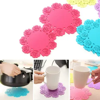 

Silicone Rose Flower Kitchen Dining Table Decoration Heat Insulation Resistant Mat Pad Cup Holder Coaster Placemat Kitchen Tools