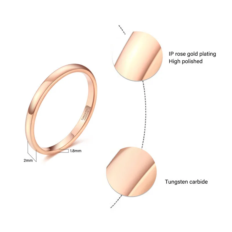2mm Women Ring Thin Tungsten Carbide Ring Gold Colors Rose Gold/Silver Color Polished Classic Female Wedding Band Simple gold color rings gold color ring finger ring tungsten ring wedding rings wedding ring