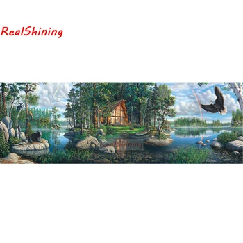 

Large size 5D Diy Diamond Painting Cross Stitch full round/Square Diamond Embroidery Lakeside chalet for room Decor H2284