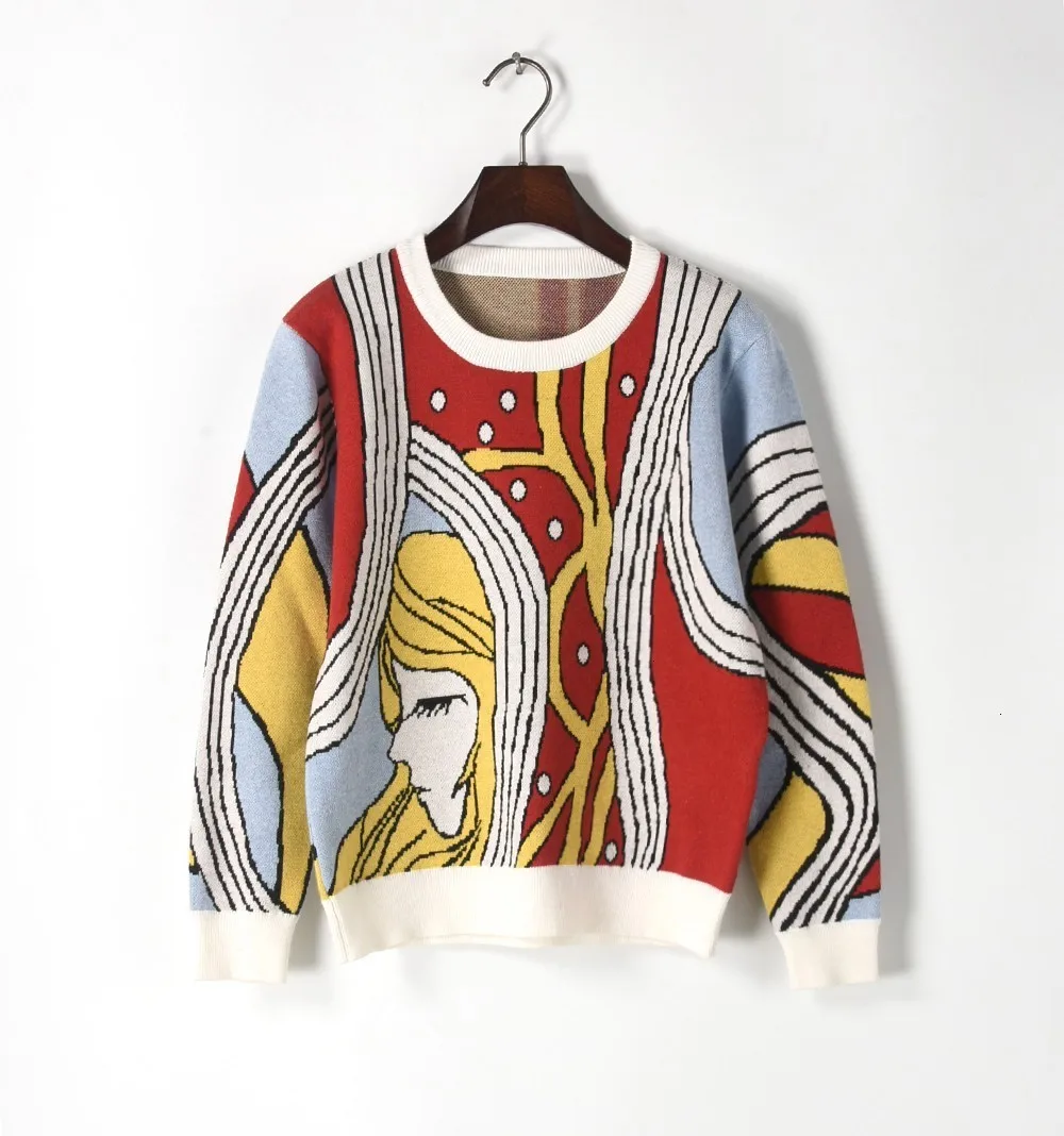 Блонд девушка абстрактный жаккардовый свитер голова женская мода зима