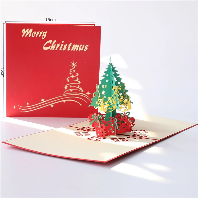 Merry Christmas 3D Up Card Christmas Tree Greeting Cards Baby New Year Gift Holiday Happy New Hot Cards Navidad 40OCT705