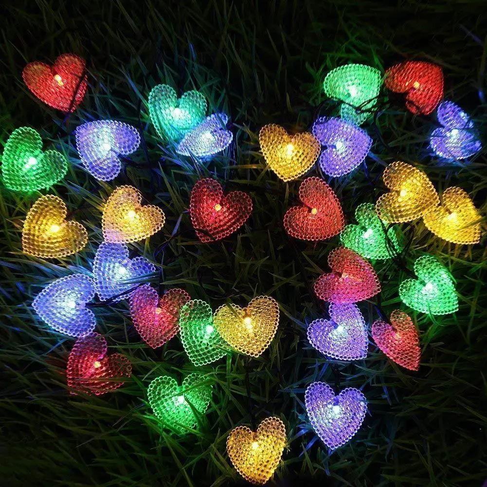 

Solar-powered String Lights 30LED Pearly Lustre Heart Colorful Lights 8 Modes Outdoor Waterproof Christmas Holiday Party Decorat
