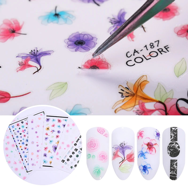 

3D Nail Sticker Flower Plants Nail Transfer Decals 3D Stickers Paper Mixed PatternsNail Art Tips Decorations DIY Design