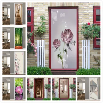 

Diamond Flower Door Decoration Home Design Vinyl Peel and Stick Wallpaper Waterproof Removable Poster Wall Sticker deursticker