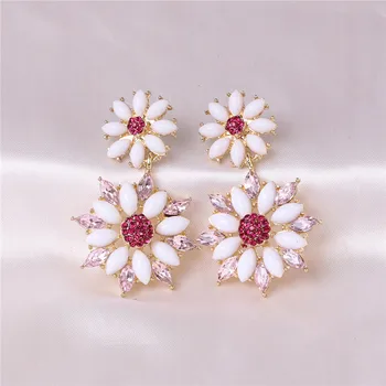 

JURAN Luxury Rhinestone Double Flower Statement Drop Earrings 2020 for Women Fashion Large Long Dangle Hanging Earring Jewelry