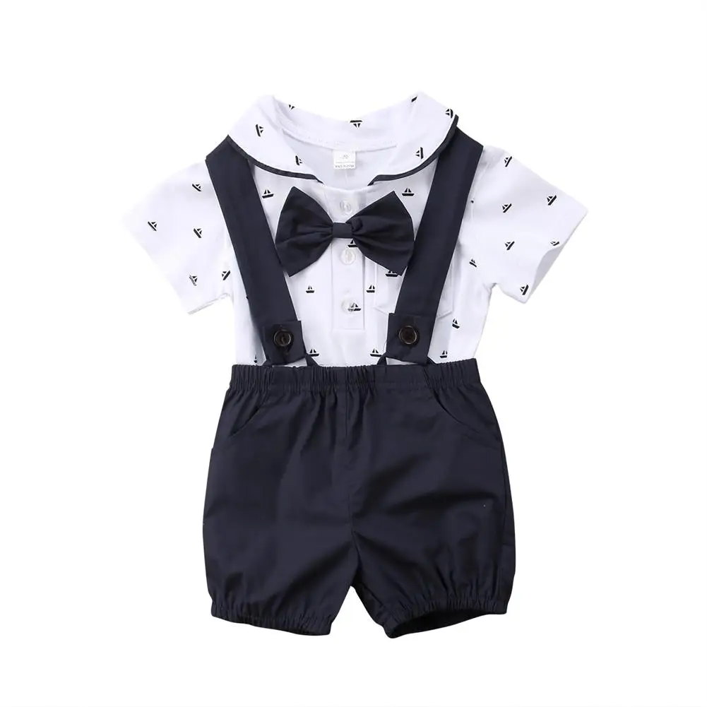 2Pcs Newborn Toddler Baby Boy Bow Tie Romper Top+Shorts Gentleman Outfit Clothes
