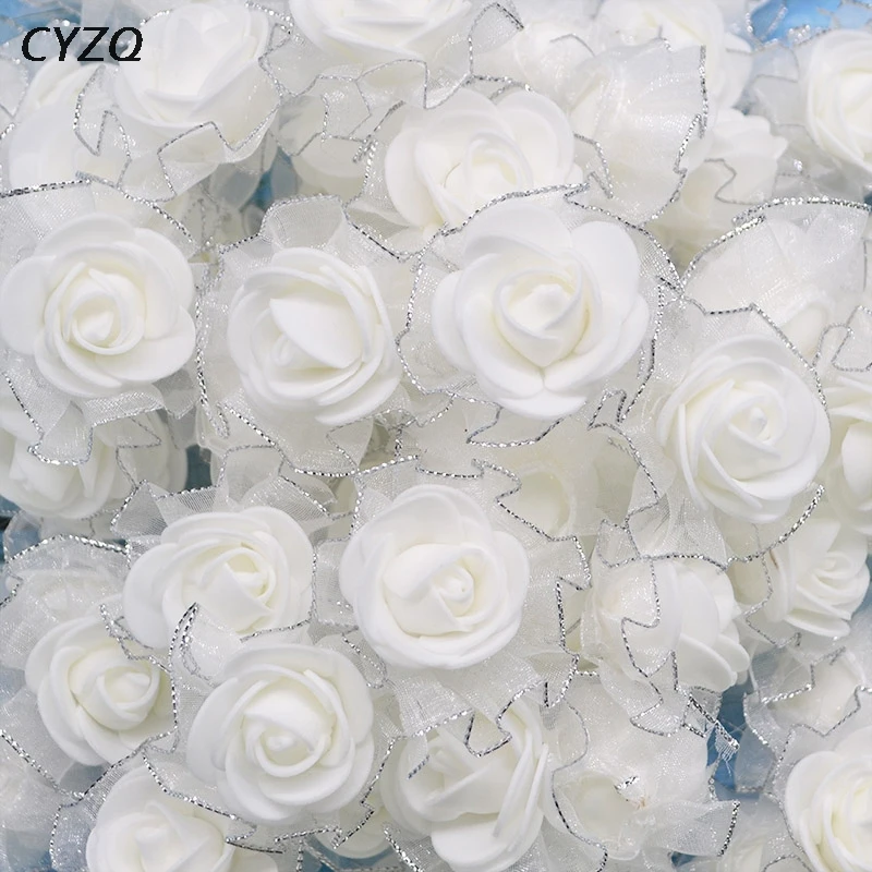 20Pcs/lot 4cm PE Foam Silk Rose Artificial Flowers Heads for Wedding Home Decoration DIY Scrapbooking Wreath Fake Rose Flower