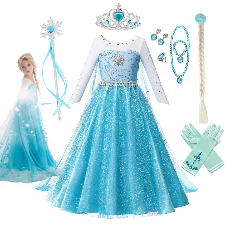 Frozen-Dress Elsa-Costume Queen Fancy Party Girls Vestido Disney No