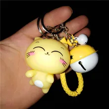 Игрушечная кошка брелок для ключей Автомобильный ключ кольцо цепь милый CC gato negro mi bao Пакет кулон ткачество колокольчик женский подарок